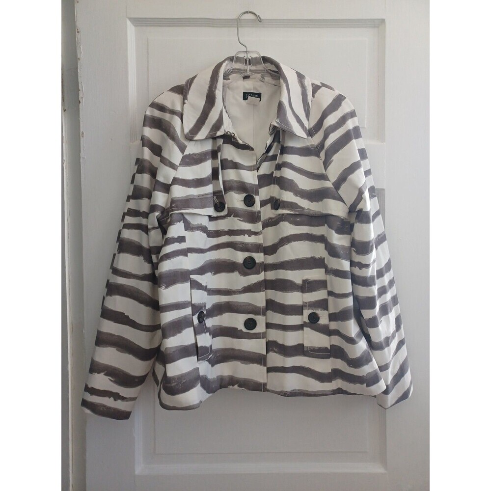 J.Crew zebra swing jacket 12 gray animal print cottonblend short trench classic - Picture 1 of 10